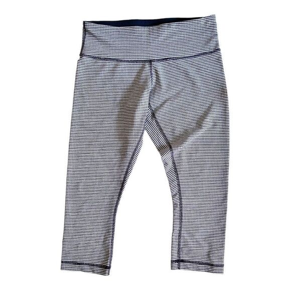 NEW Lululemon Wunder Under Crop Leggings Blue White Plaid High Waist 6 - Picture 3 of 7
